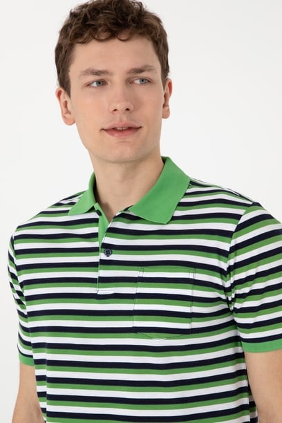Erkek Regular Fit Polo Yaka Yeşil Tişört