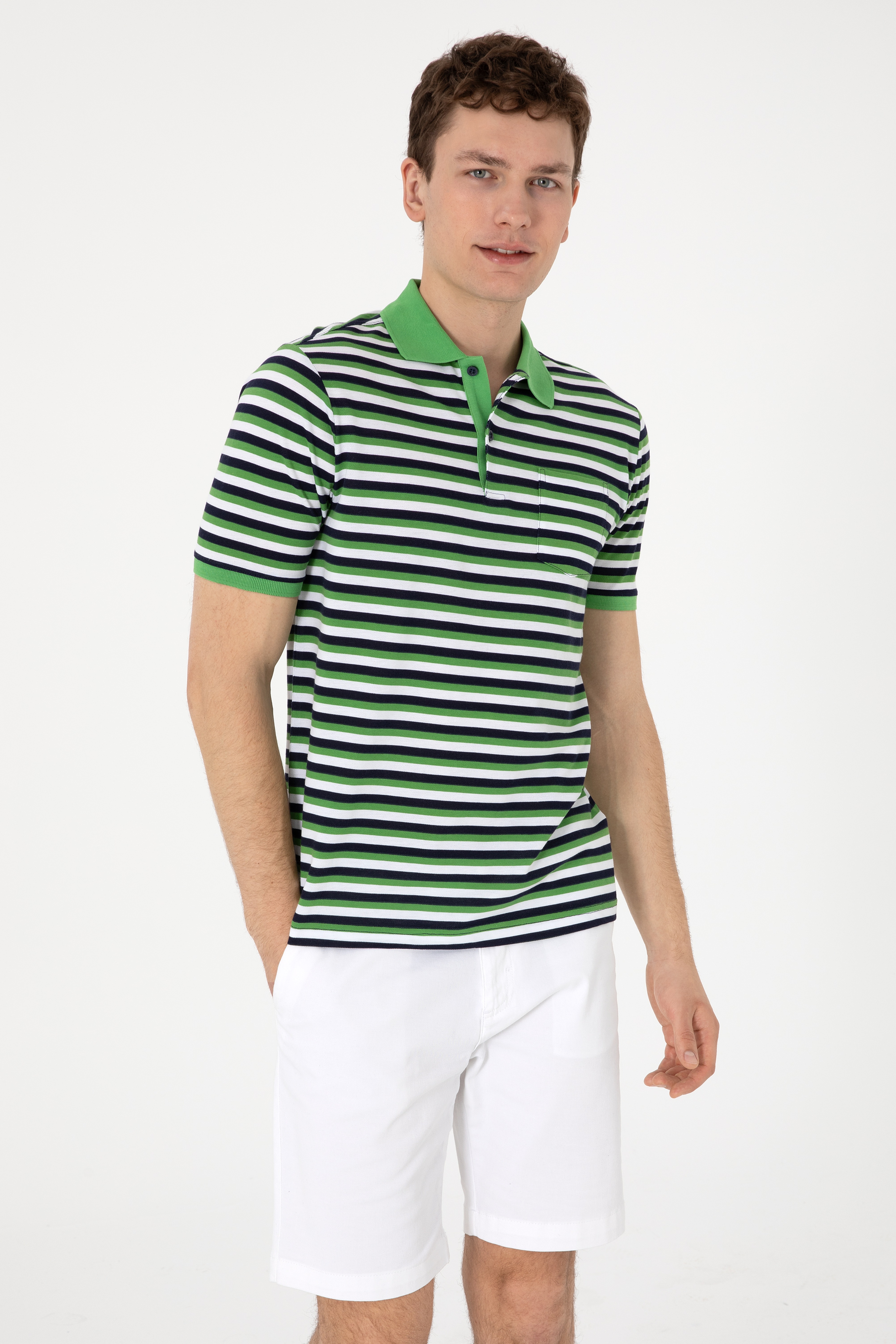 Erkek Regular Fit Polo Yaka Yeşil Tişört - Image 1