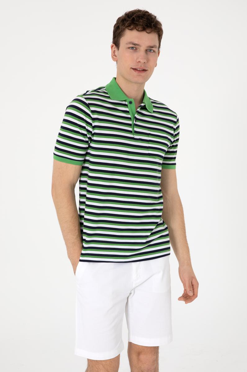 Erkek Regular Fit Polo Yaka Yeşil Tişört