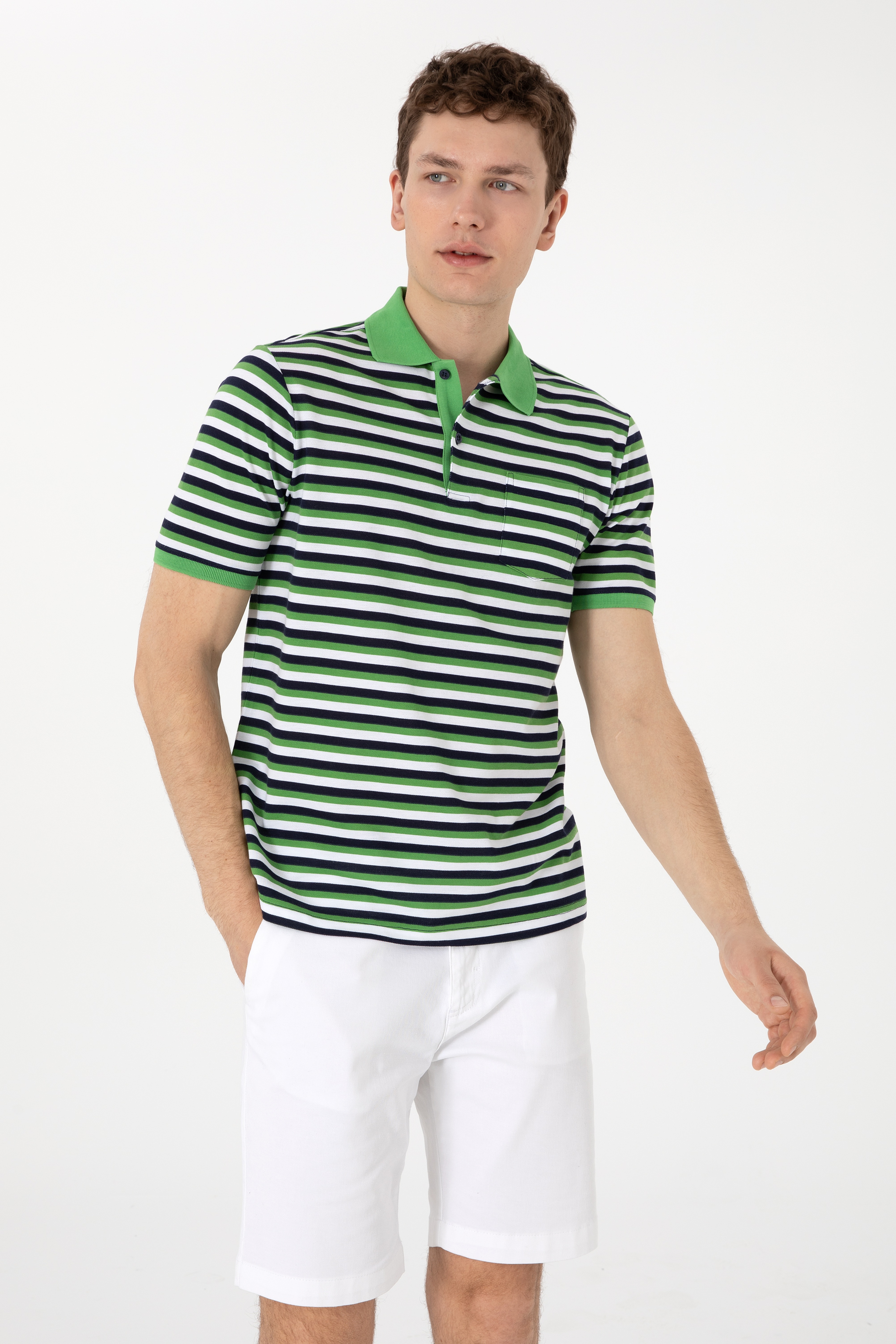 Erkek Regular Fit Polo Yaka Yeşil Tişört - Image 3