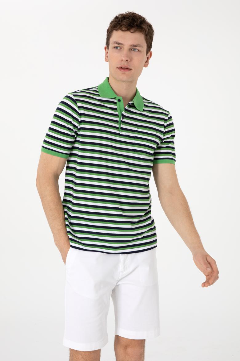 Erkek Regular Fit Polo Yaka Yeşil Tişört - 50306794021