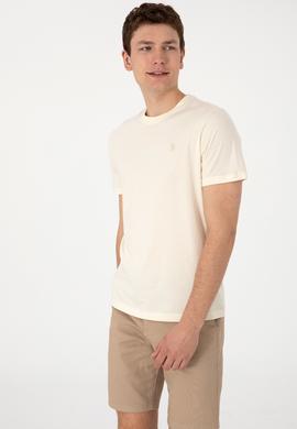 Erkek Regular Fit Bisiklet Yaka Krem Tişört - 50306913043