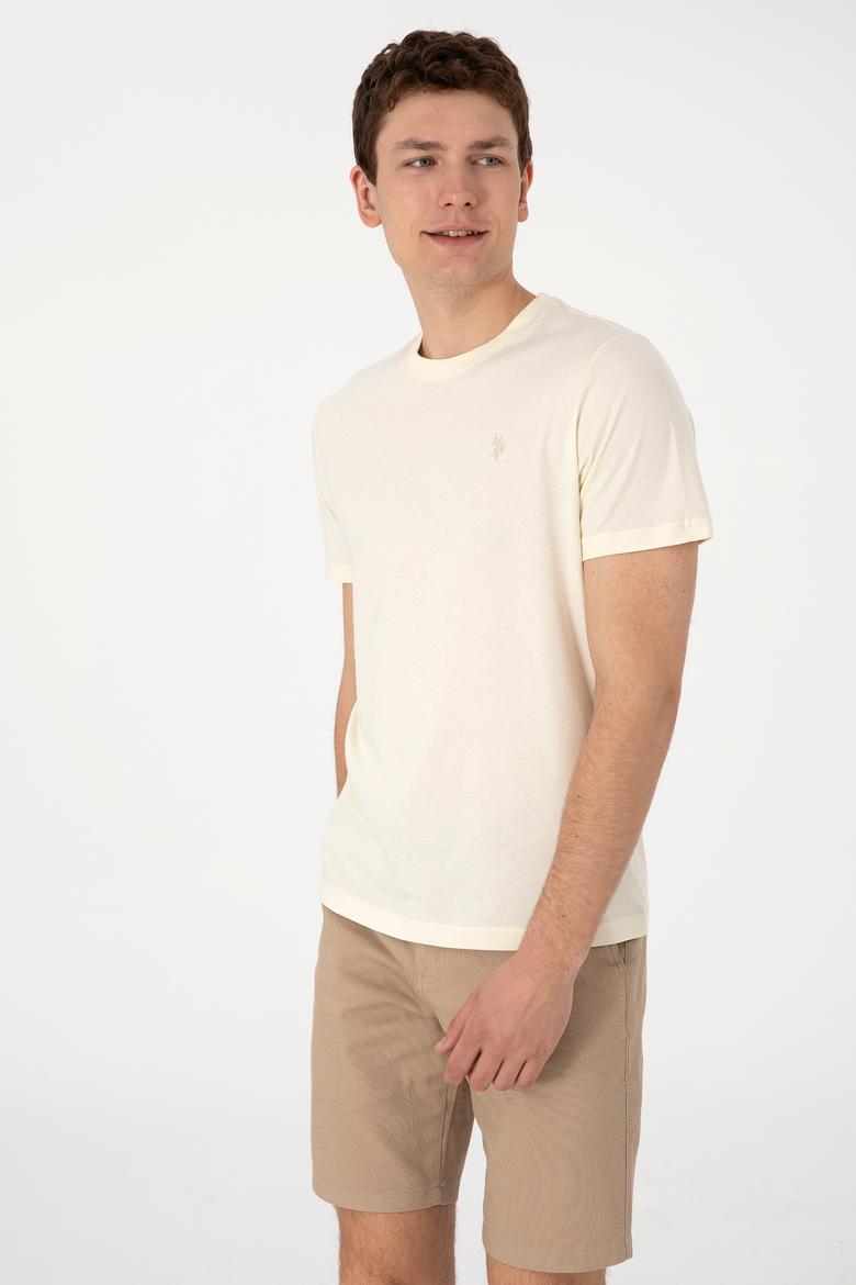 Erkek Regular Fit Bisiklet Yaka Krem Tişört - 50306913043