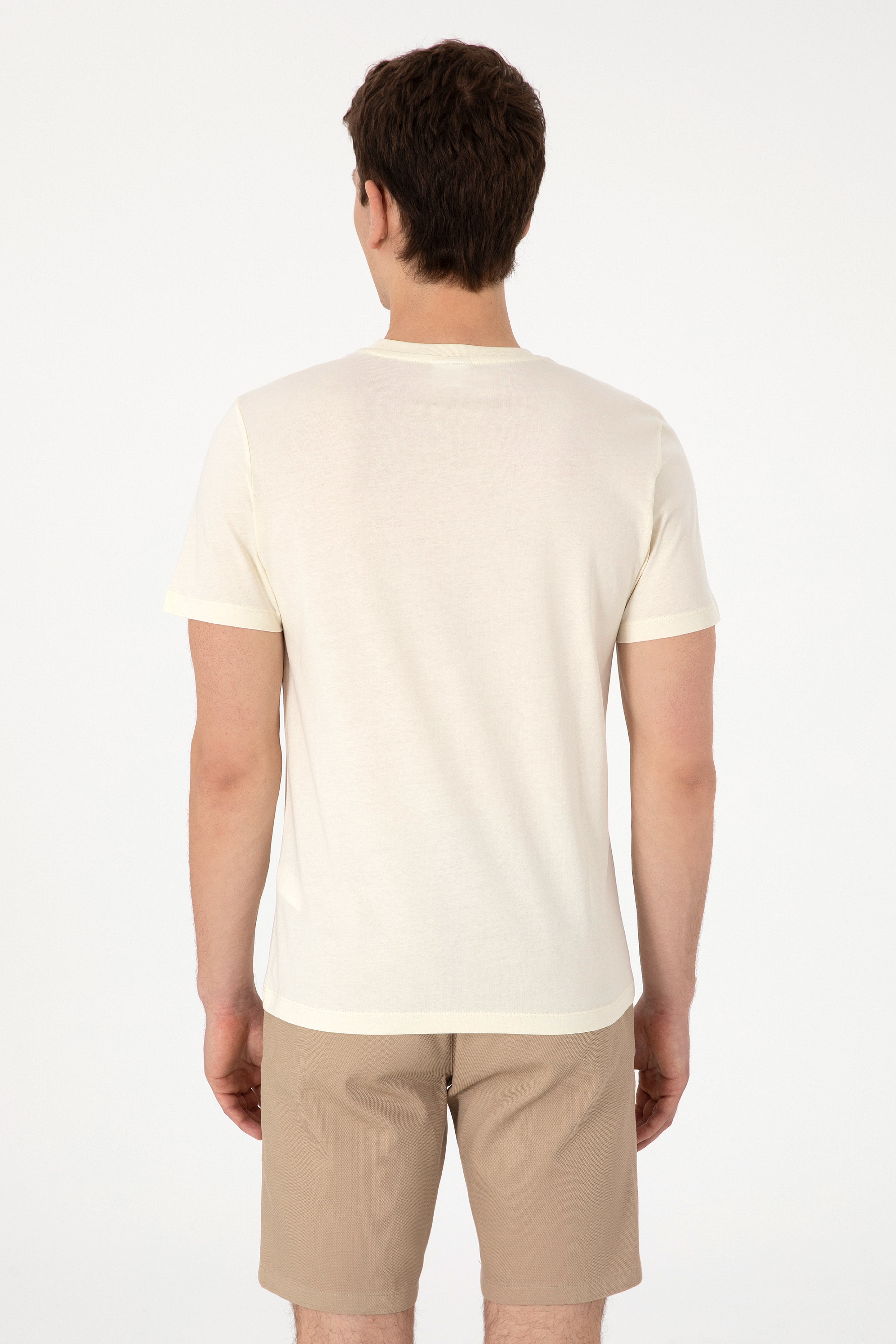 Erkek Regular Fit Bisiklet Yaka Krem Tişört - Image 5