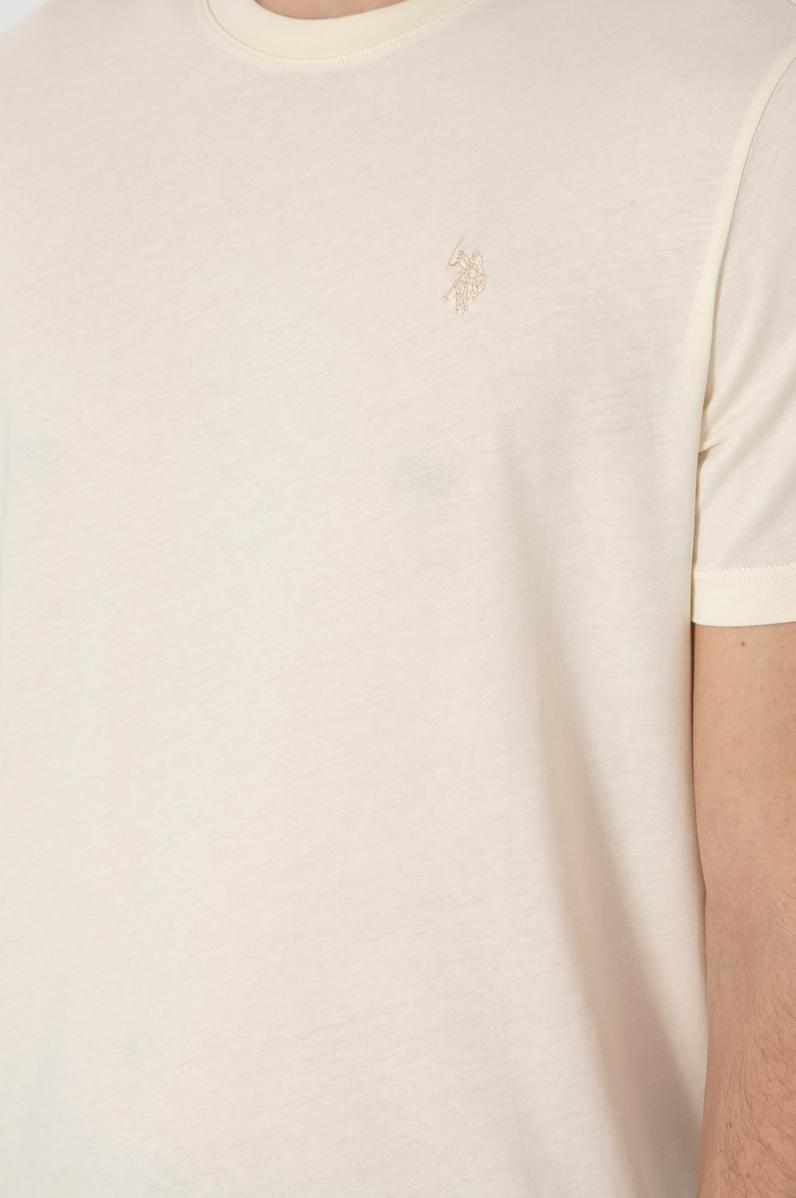 Erkek Regular Fit Bisiklet Yaka Krem Tişört