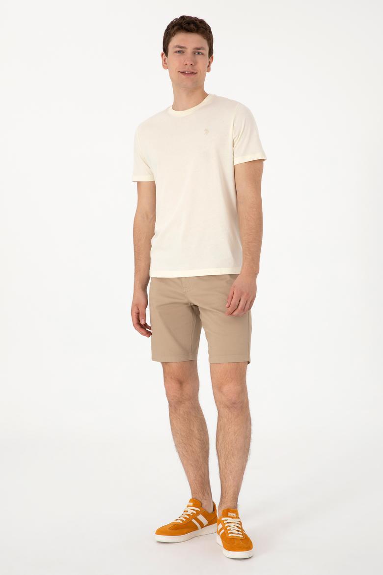 Erkek Regular Fit Bisiklet Yaka Krem Tişört - 50306913043