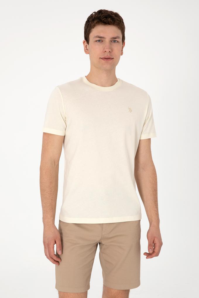 Erkek Regular Fit Bisiklet Yaka Krem Tişört