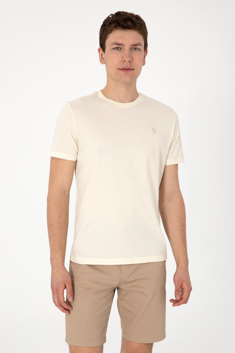 Erkek Regular Fit Bisiklet Yaka Krem Tişört