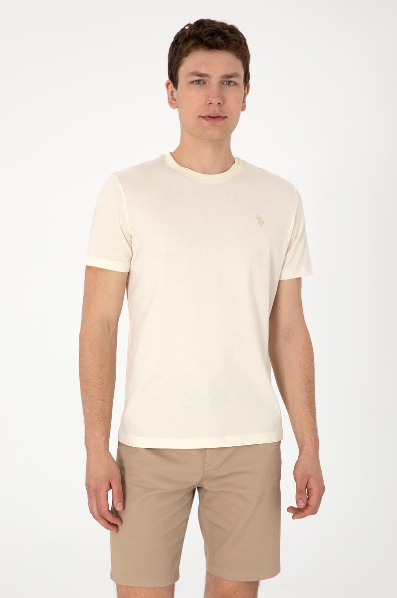 Erkek Regular Fit Bisiklet Yaka Krem Tişört