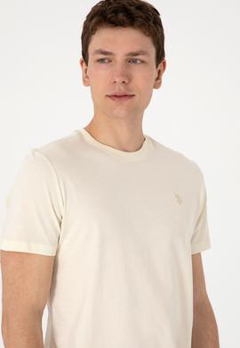 Erkek Regular Fit Bisiklet Yaka Krem Tişört - 50306913043