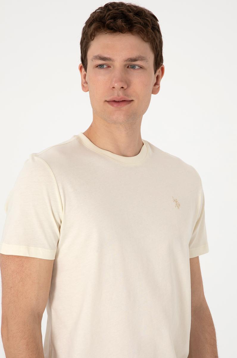 Erkek Regular Fit Bisiklet Yaka Krem Tişört