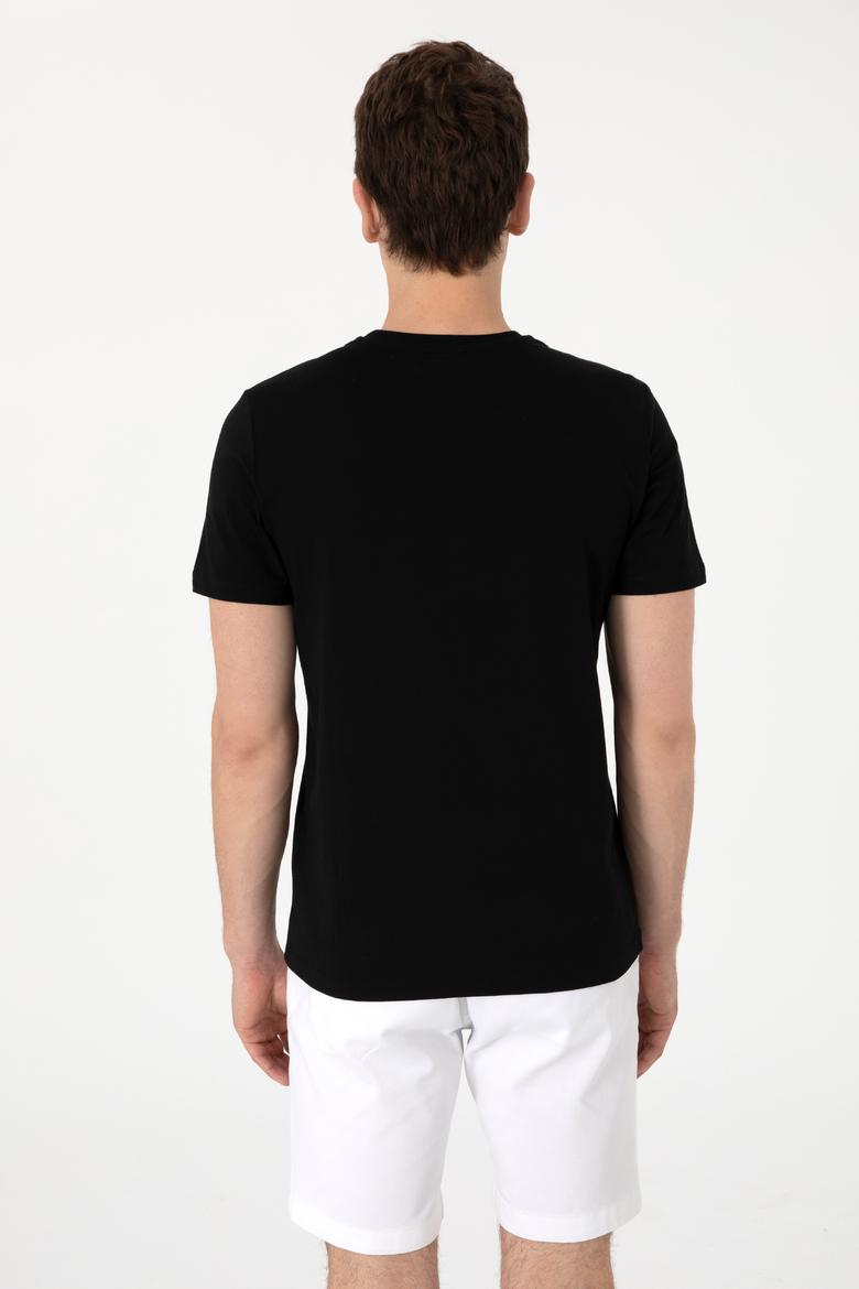 Erkek Regular Fit Bisiklet Yaka Siyah Tişört - 50306913036