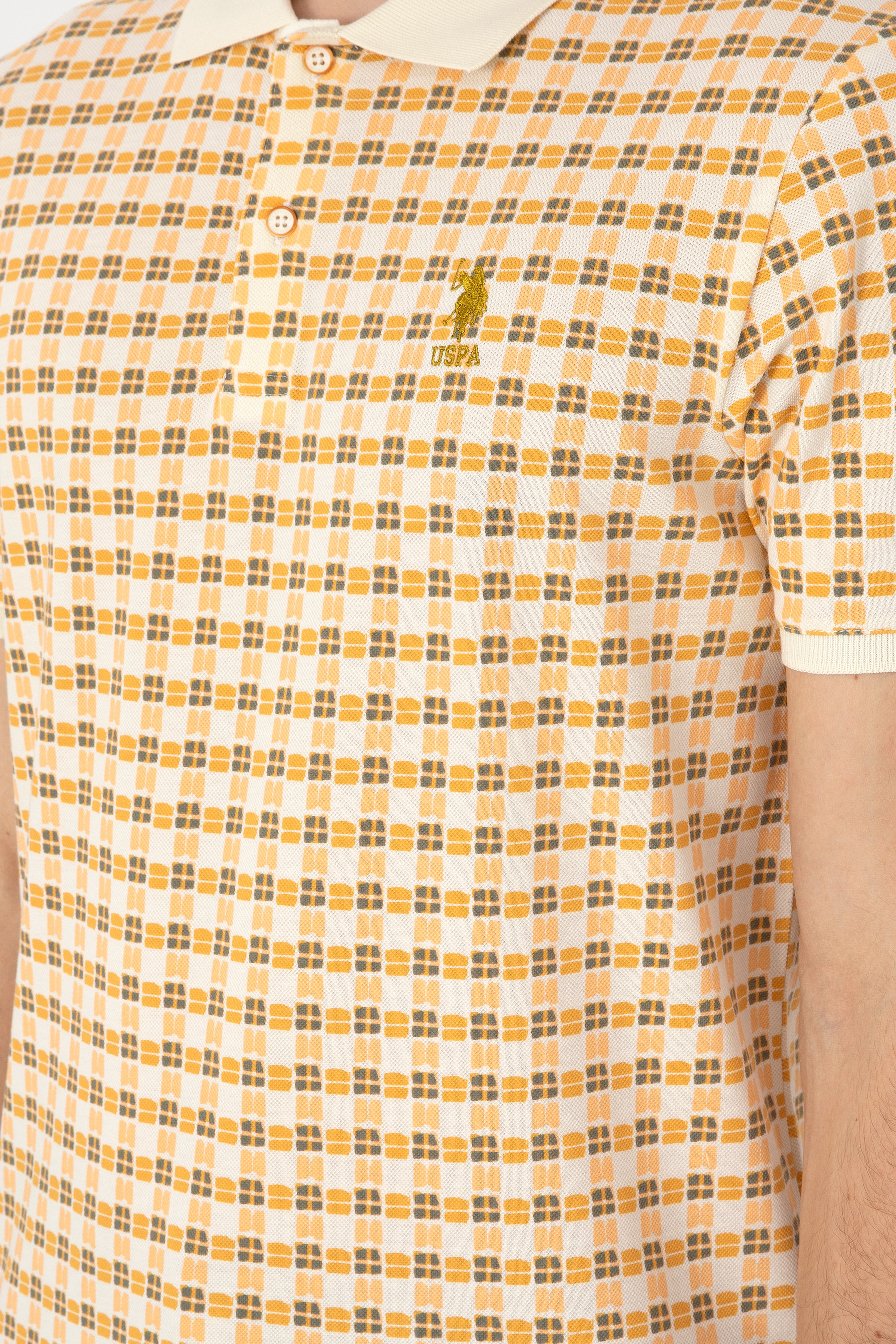 Erkek Regular Fit Polo Yaka Krem Desenli Tişört - Image 7