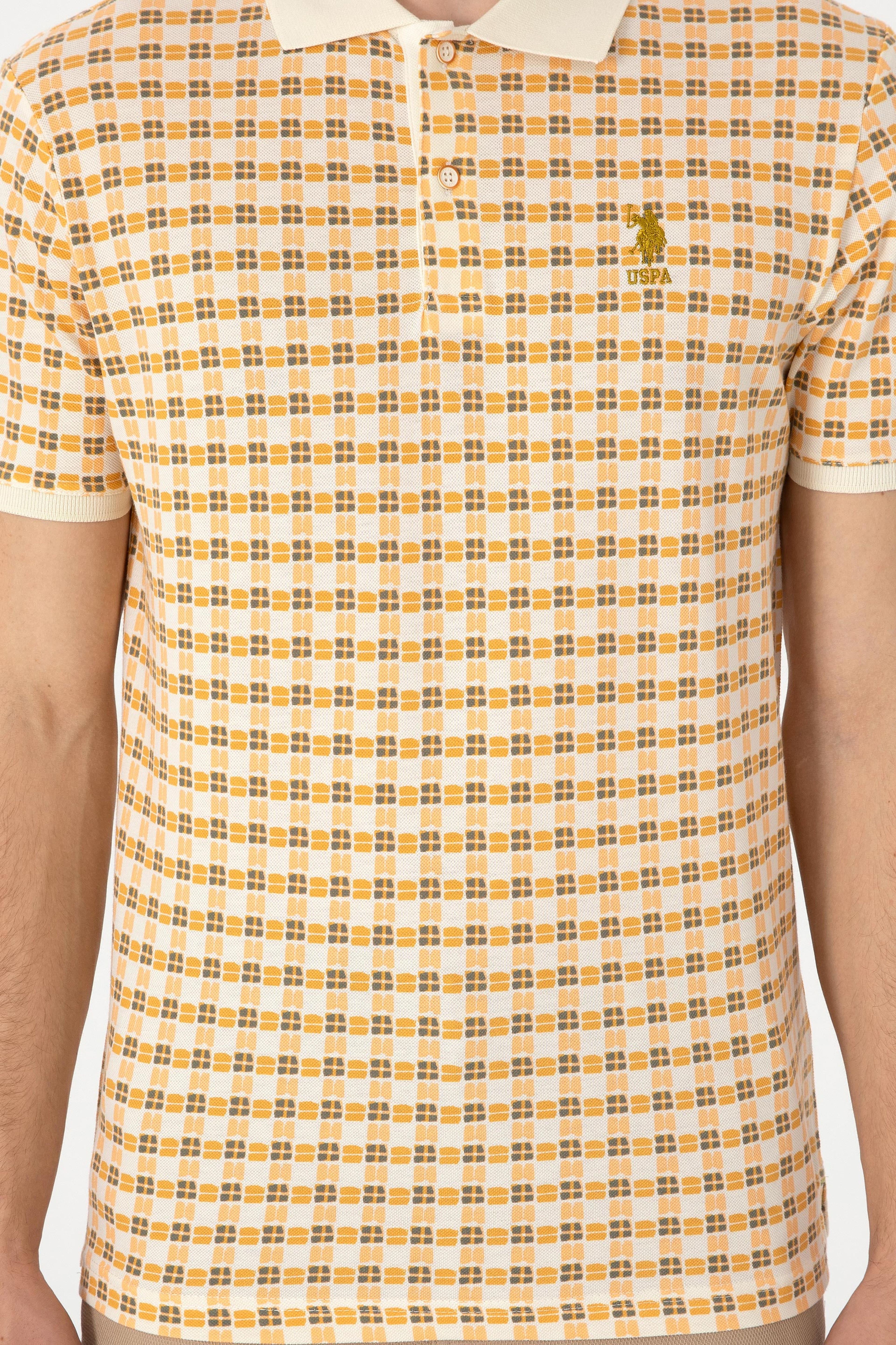 Erkek Regular Fit Polo Yaka Krem Desenli Tişört