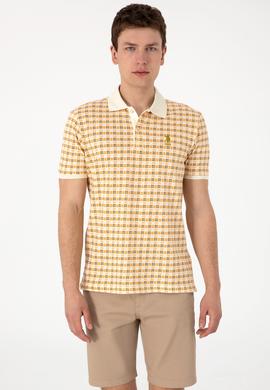 Erkek Regular Fit Polo Yaka Krem Desenli Tişört - 50299672003