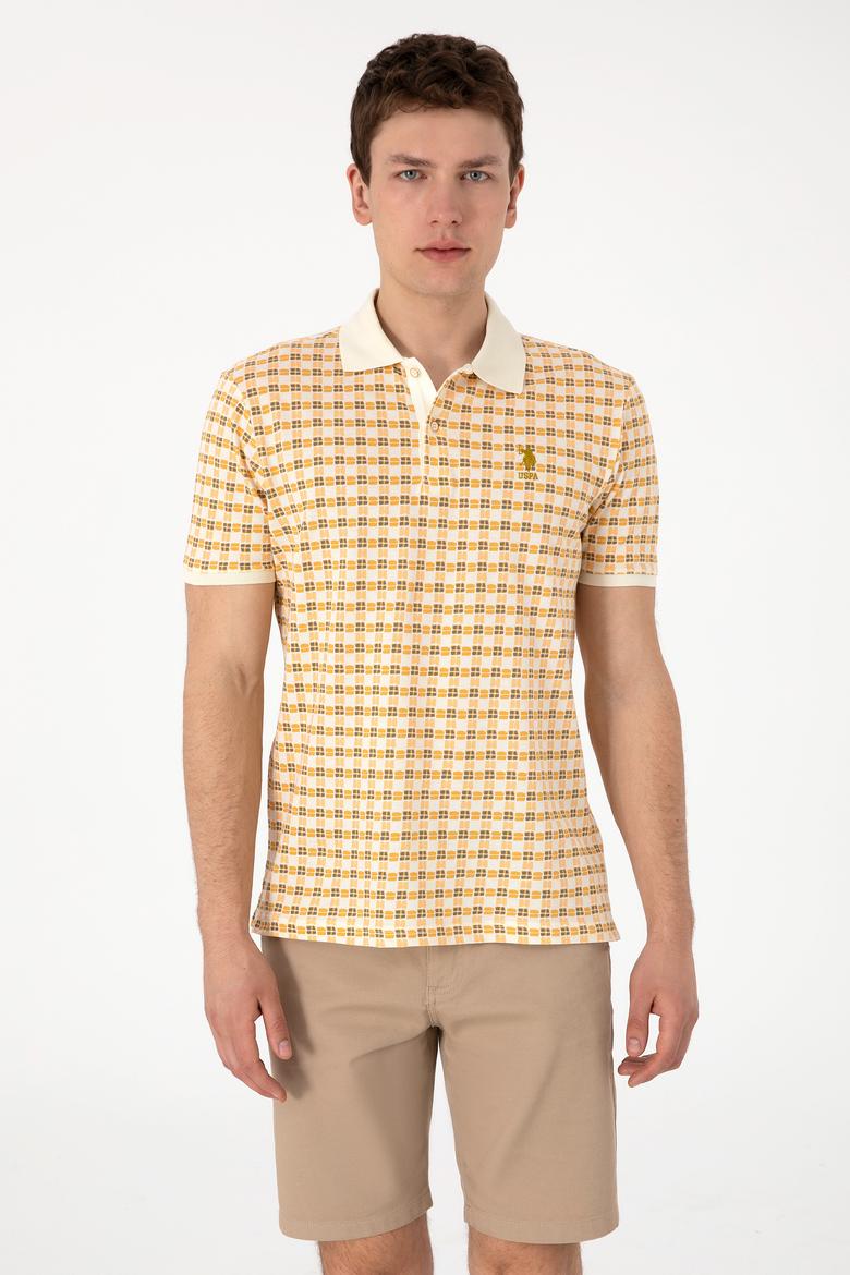 Erkek Regular Fit Polo Yaka Krem Desenli Tişört