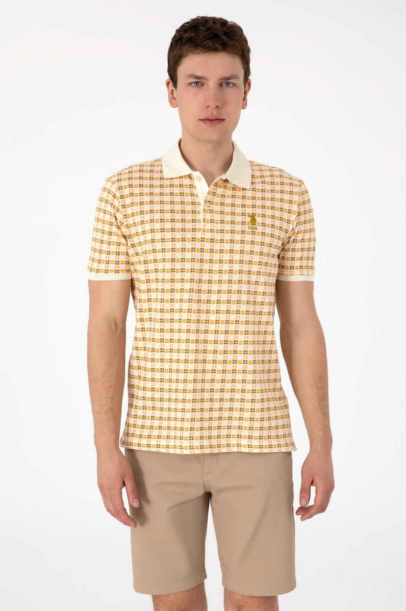 Erkek Regular Fit Polo Yaka Krem Desenli Tişört