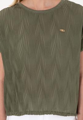 Kadın Koyu Haki Bisiklet Yaka Tişört - 50300776021