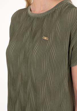Kadın Koyu Haki Bisiklet Yaka Tişört - 50300776021