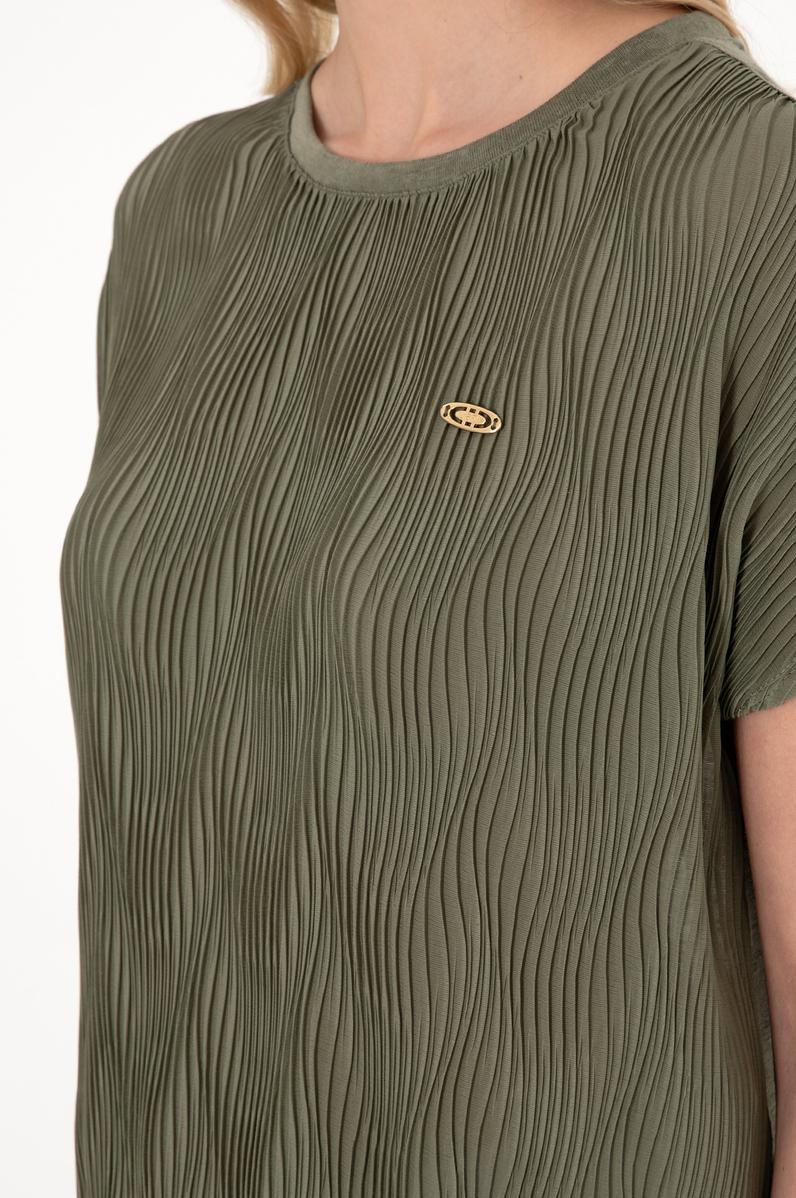 Kadın Koyu Haki Bisiklet Yaka Tişört