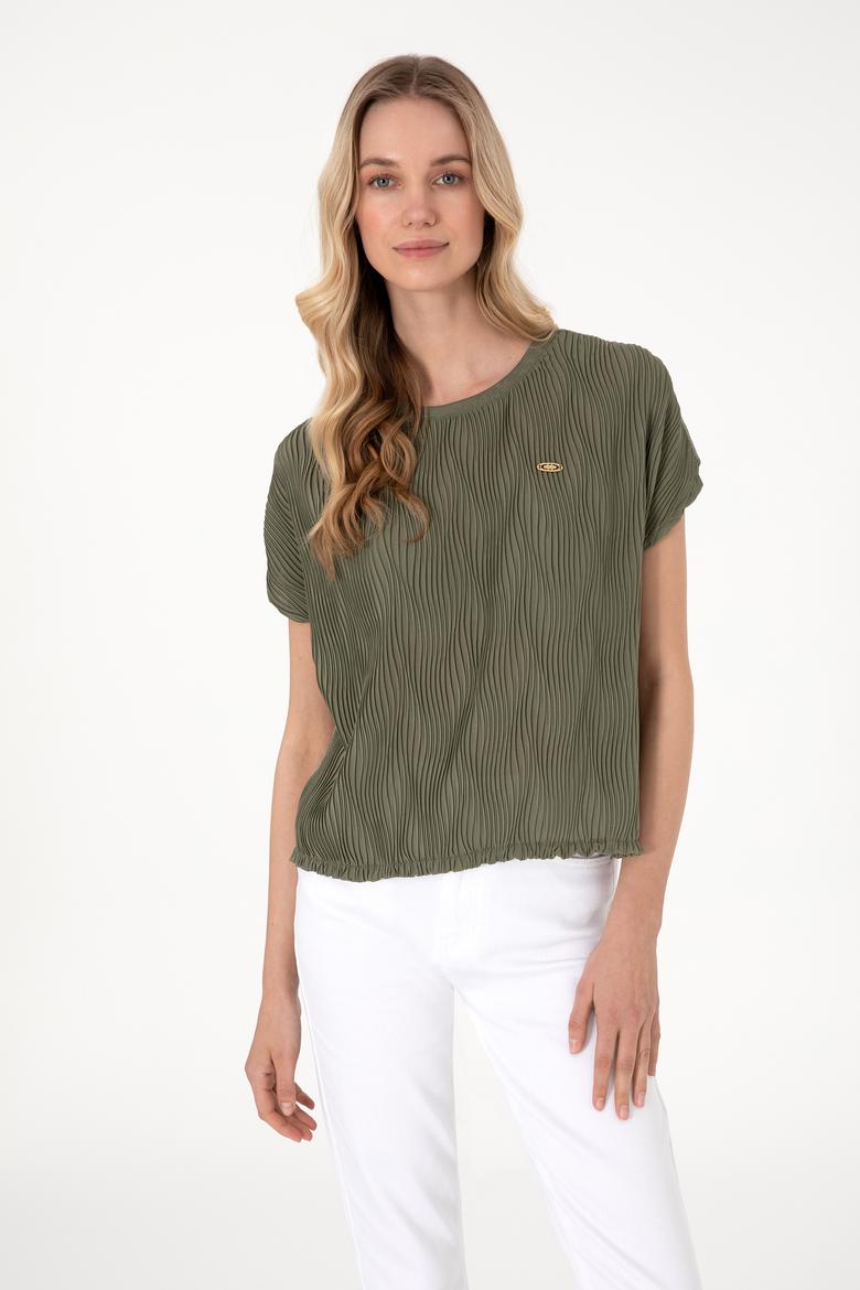 Kadın Koyu Haki Bisiklet Yaka Tişört