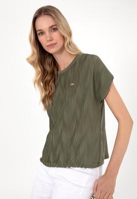 Kadın Koyu Haki Bisiklet Yaka Tişört - 50300776021