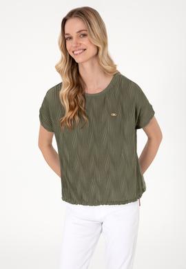 Kadın Koyu Haki Bisiklet Yaka Tişört - 50300776021