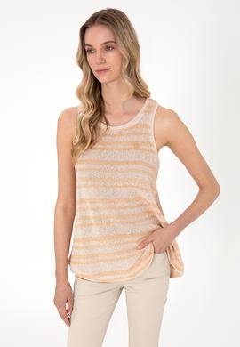 Kadın Turuncu Çizgili Kolsuz Bisiklet Yaka Tişört - 50300736011