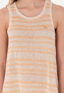 Kadın Turuncu Çizgili Kolsuz Bisiklet Yaka Tişört - 50300736011
