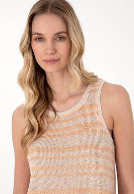 Kadın Turuncu Çizgili Kolsuz Bisiklet Yaka Tişört - 50300736011