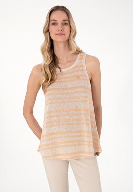 Kadın Turuncu Çizgili Kolsuz Bisiklet Yaka Tişört - 50300736011