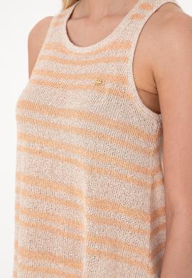 Kadın Turuncu Çizgili Kolsuz Bisiklet Yaka Tişört - 50300736011