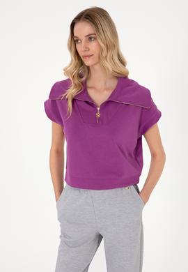 Kadın Menekşe Modal Karışımlı Polo Yaka Tişört - 50300738015