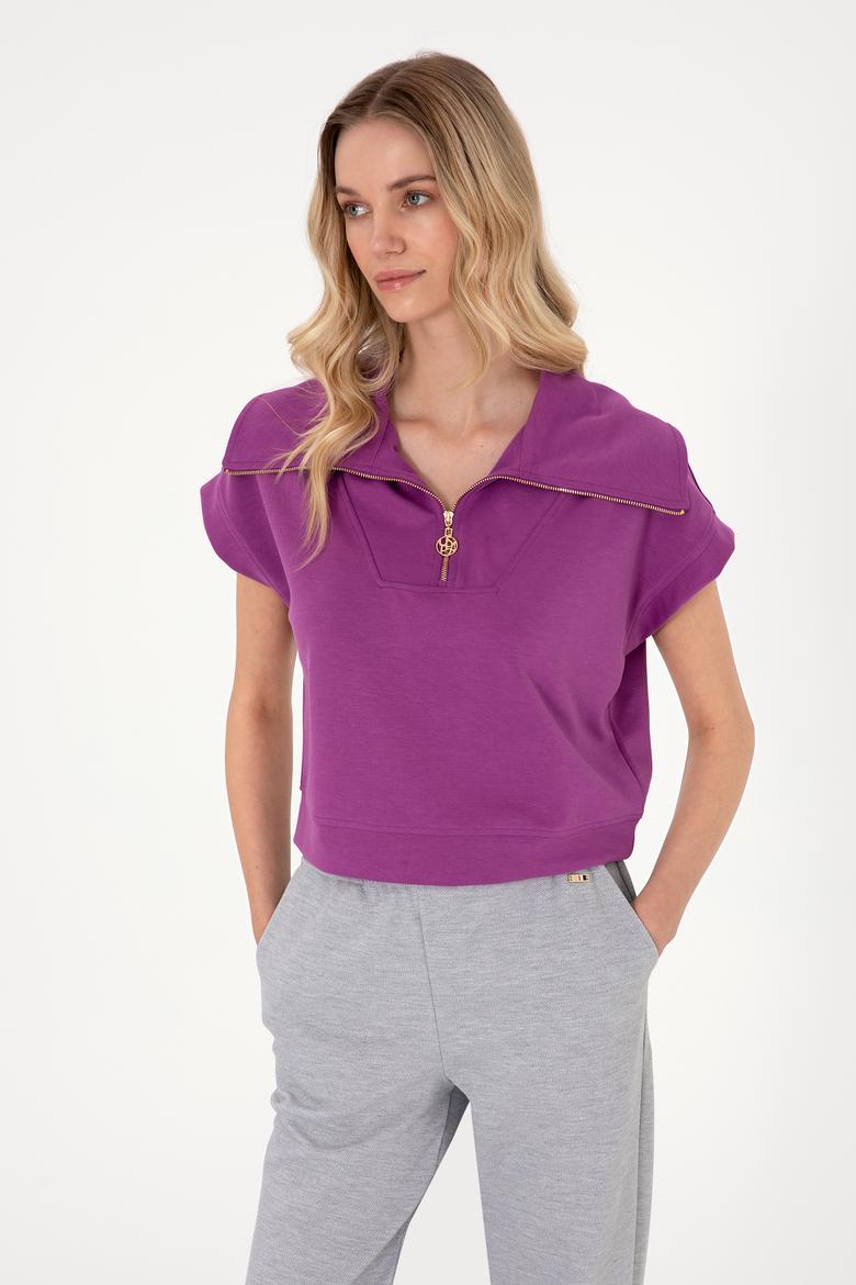 Kadın Menekşe Modal Karışımlı Polo Yaka Tişört - 50300738015