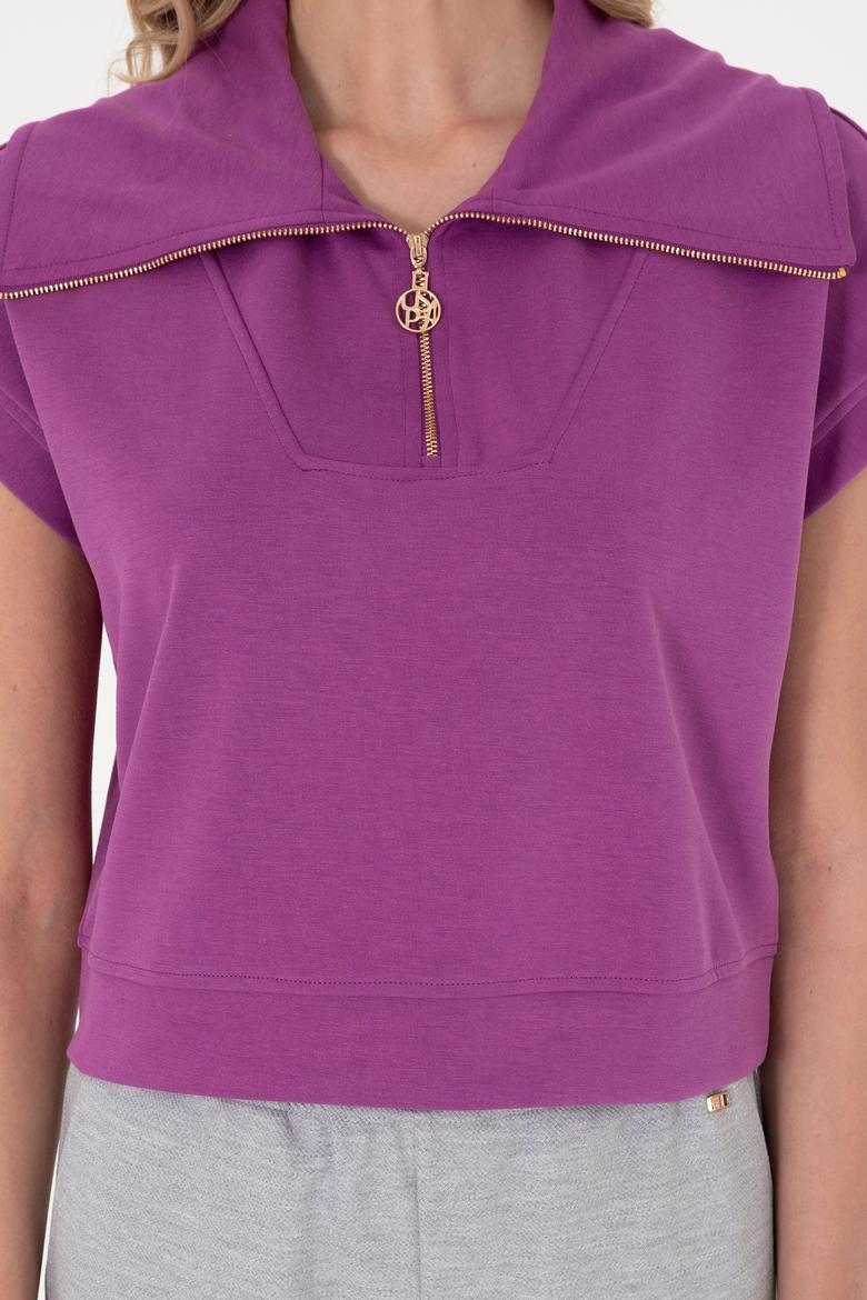 Kadın Menekşe Modal Karışımlı Polo Yaka Tişört - 50300738015