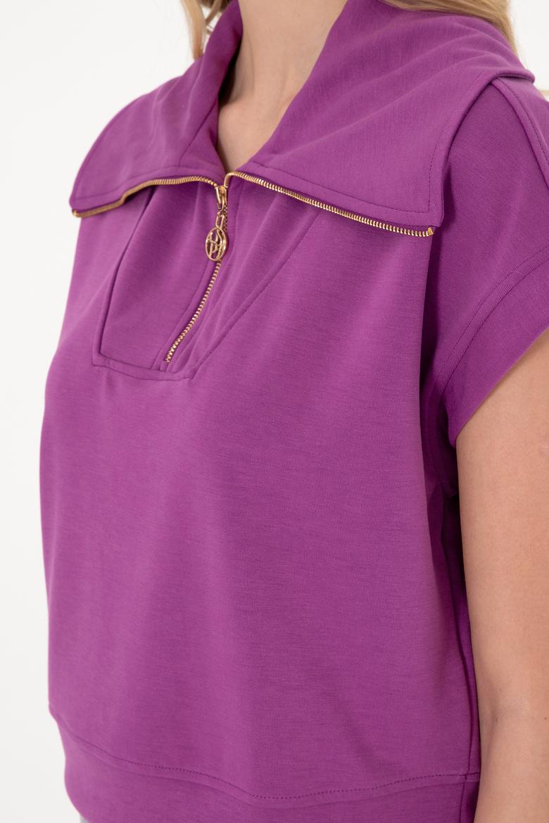 Kadın Menekşe Modal Karışımlı Polo Yaka Tişört - 50300738015