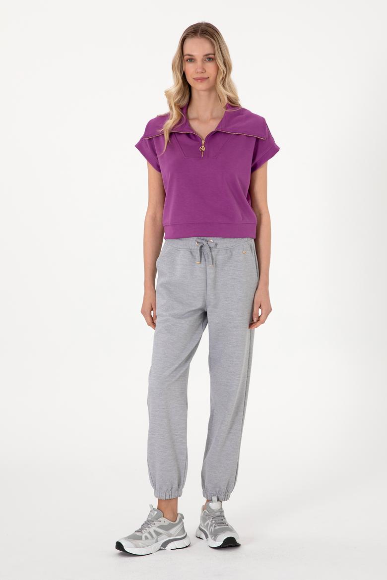 Kadın Menekşe Modal Karışımlı Polo Yaka Tişört - 50300738015