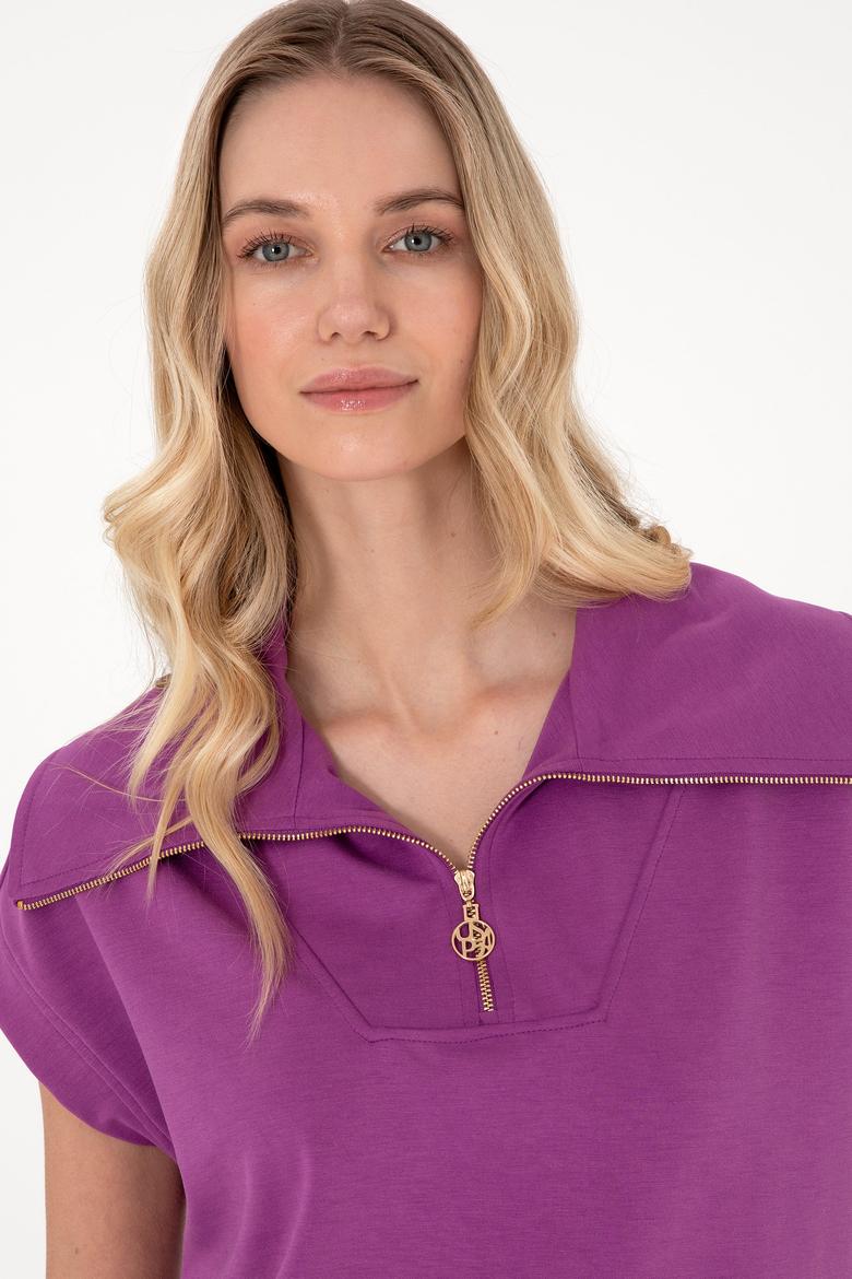 Kadın Menekşe Modal Karışımlı Polo Yaka Tişört - 50300738015