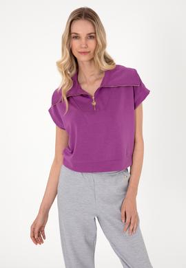 Kadın Menekşe Modal Karışımlı Polo Yaka Tişört - 50300738015