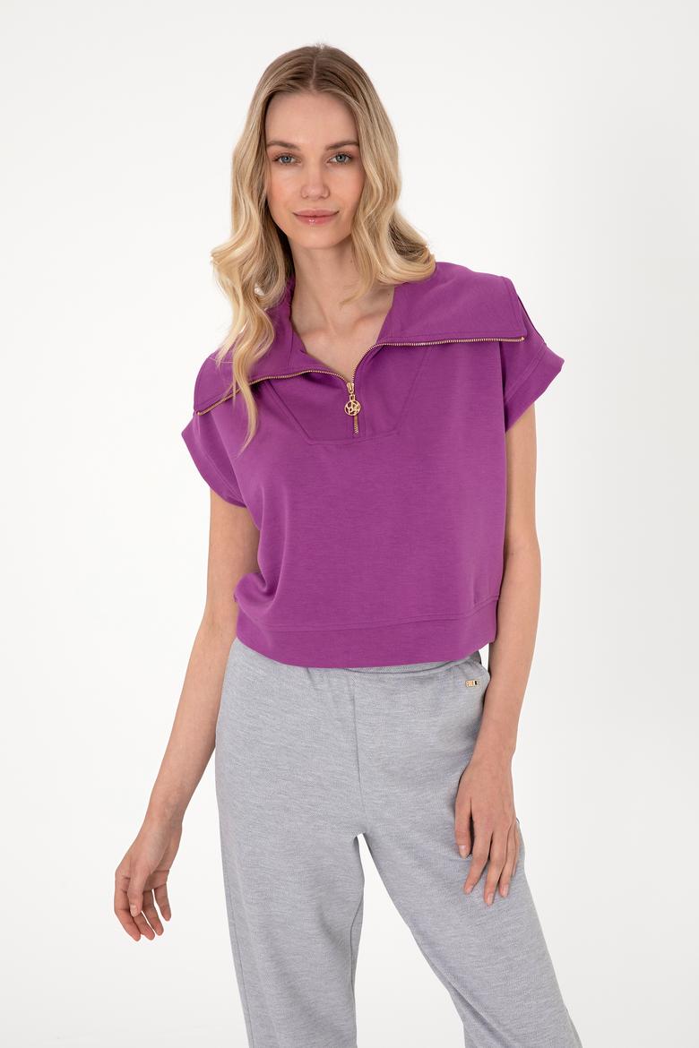 Kadın Menekşe Modal Karışımlı Polo Yaka Tişört