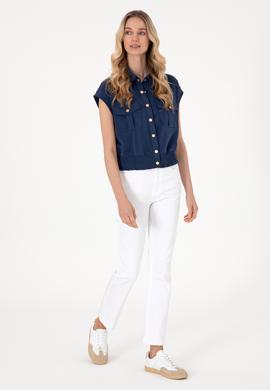 Kadın Lacivert Modal Karışımlı Kısa Kollu Polo Yaka Sweatshırt - 50300763007