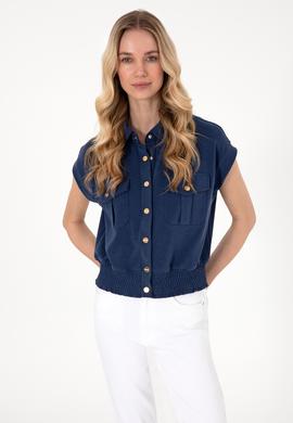 Kadın Lacivert Modal Karışımlı Kısa Kollu Polo Yaka Sweatshırt - 50300763007