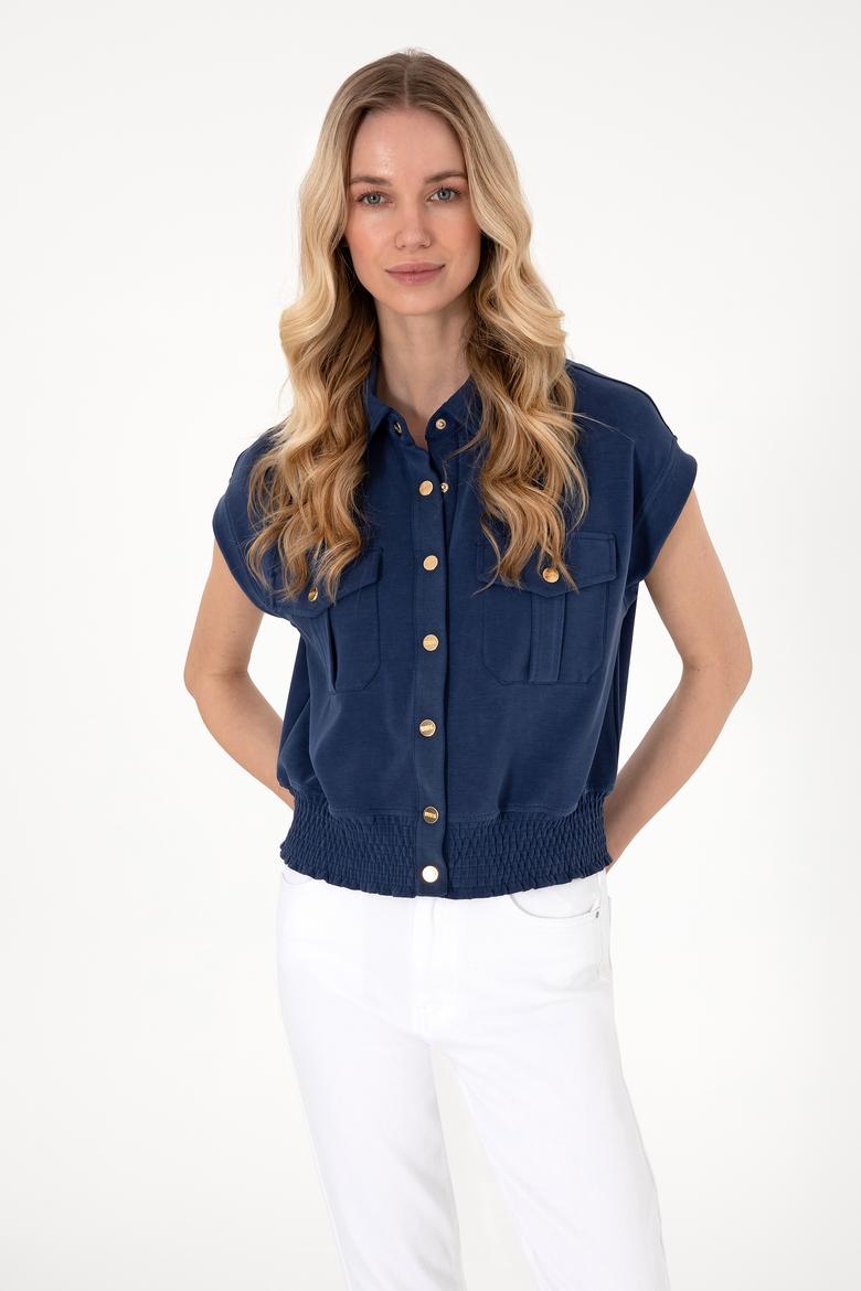 Kadın Lacivert Modal Karışımlı Kısa Kollu Polo Yaka Sweatshırt - 50300763007