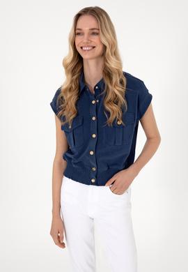 Kadın Lacivert Modal Karışımlı Kısa Kollu Polo Yaka Sweatshırt - 50300763007