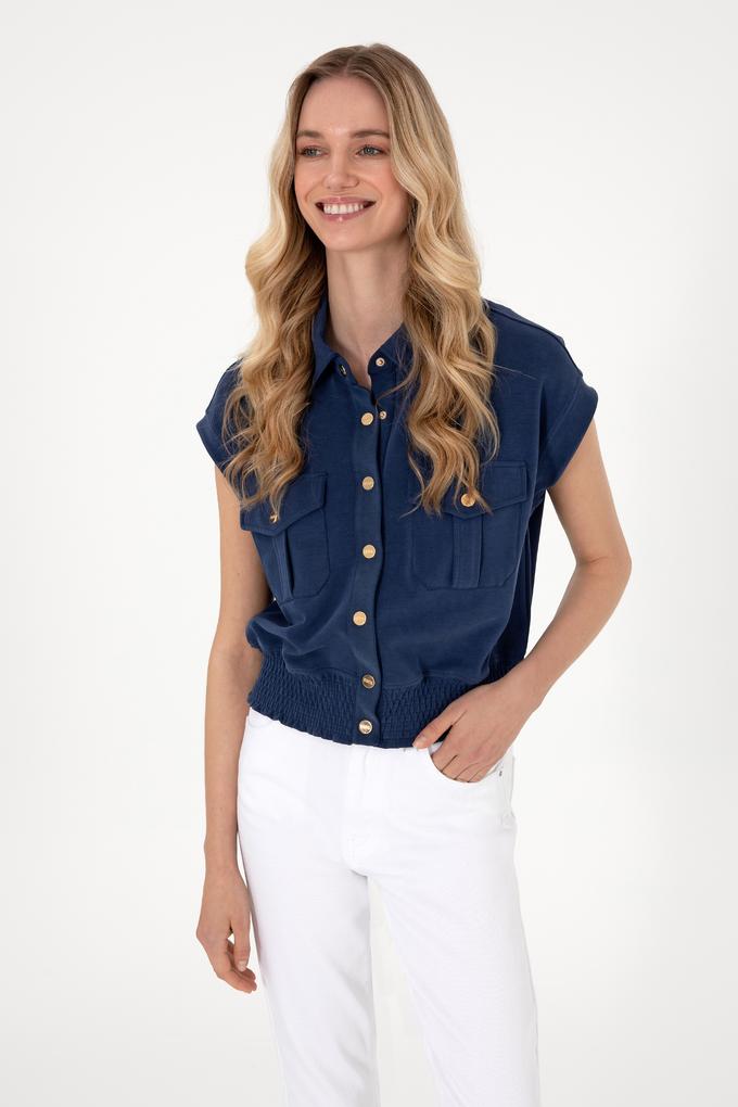 Kadın Lacivert Modal Karışımlı Kısa Kollu Polo Yaka Sweatshırt