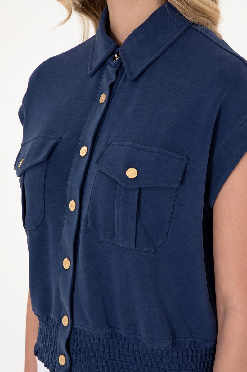 Kadın Lacivert Modal Karışımlı Kısa Kollu Polo Yaka Sweatshırt