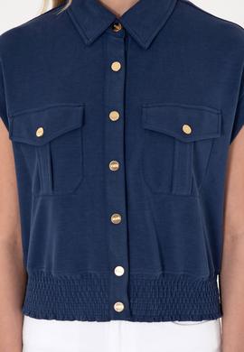 Kadın Lacivert Modal Karışımlı Kısa Kollu Polo Yaka Sweatshırt - 50300763007