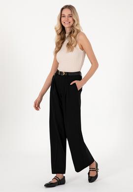 Kadın Siyah Loose Fit Kanvas Pantolon - 50300675019