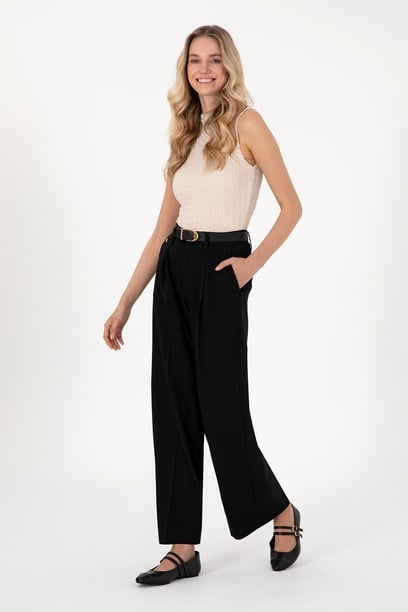Kadın Siyah Loose Fit Kanvas Pantolon