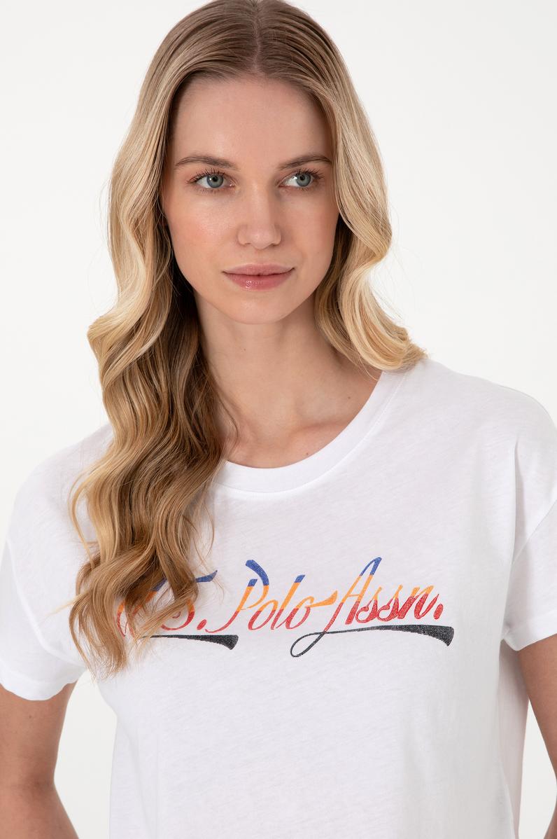 Kadın Beyaz Bisiklet Yaka Tişört